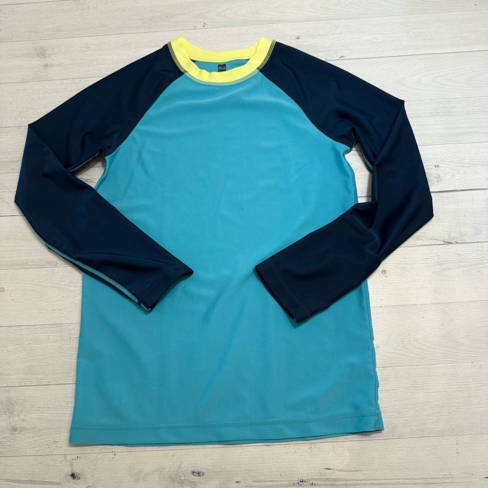 Tea Collection kids rash guard teal navy blue long sleeve size‎ 14